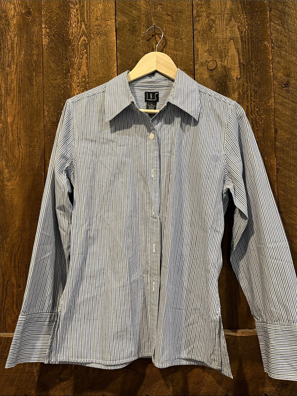 INC International Concepts Navy & White Pinstripe Button-Down Shirt